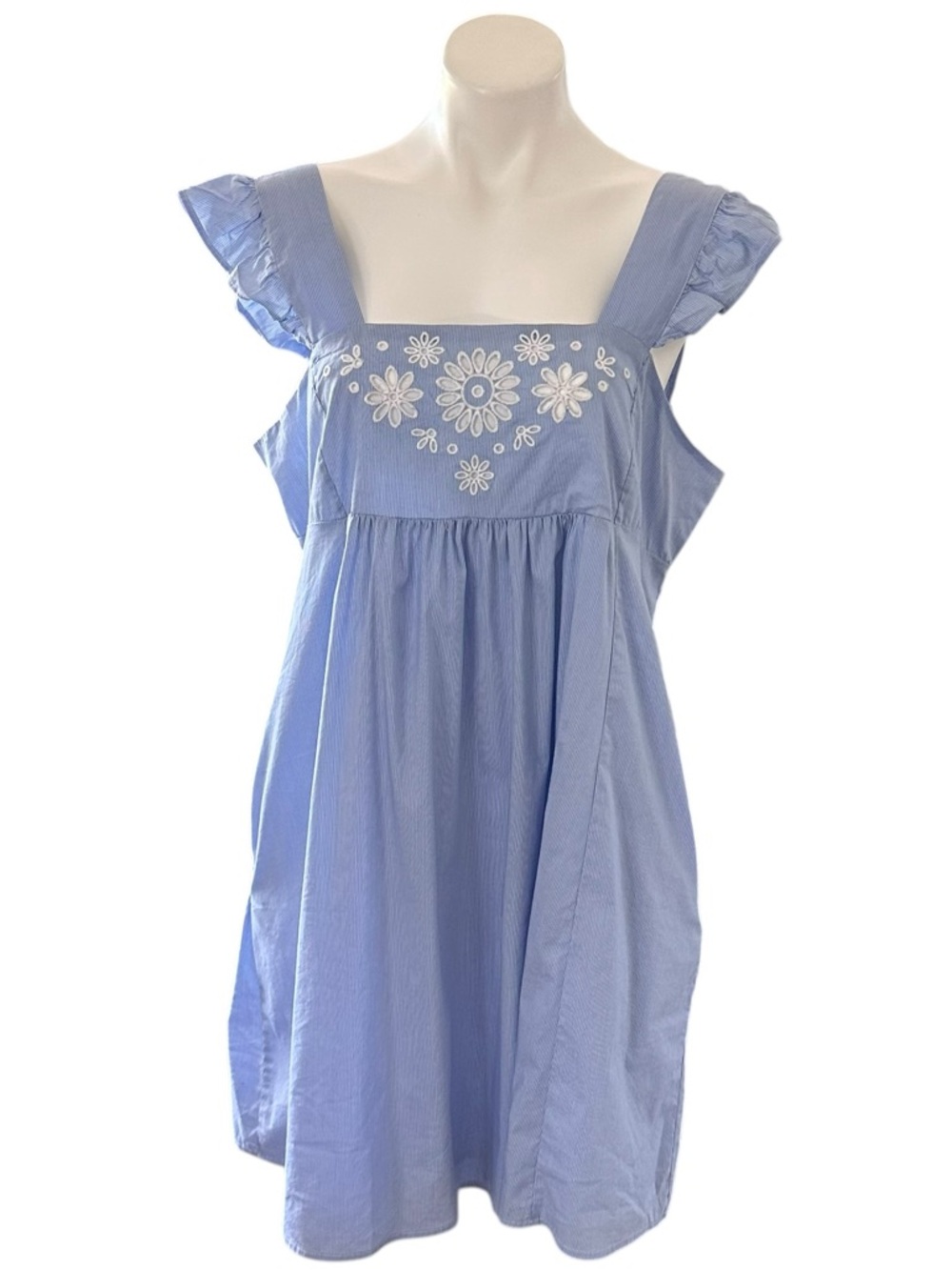 Draper James Light Blue Embroidered Maddie Babydoll Dress Size L NWT